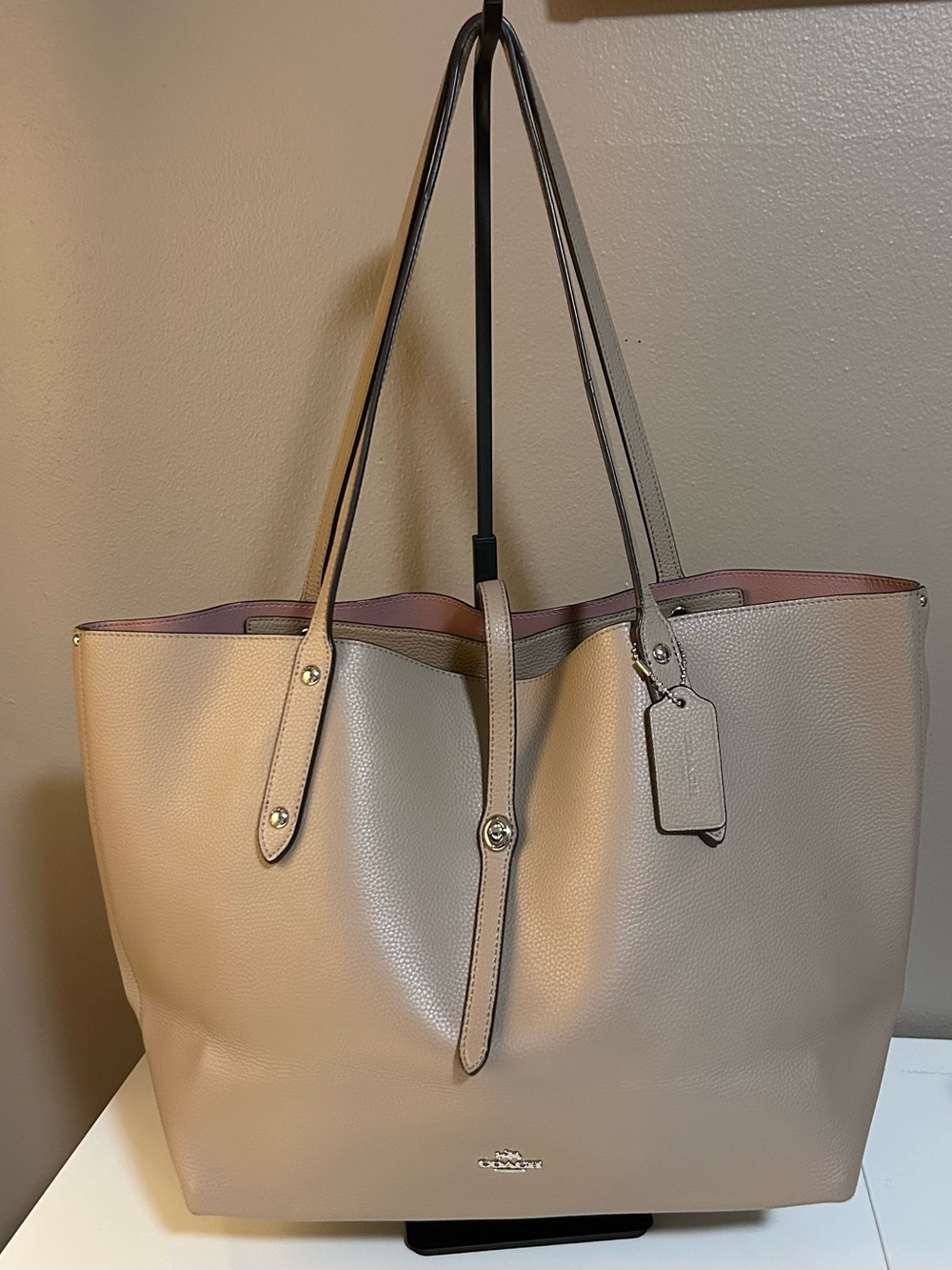 Coach Leather Market Tote 58849 Taupe Tan Hang Tag Work Bag Travel EUC